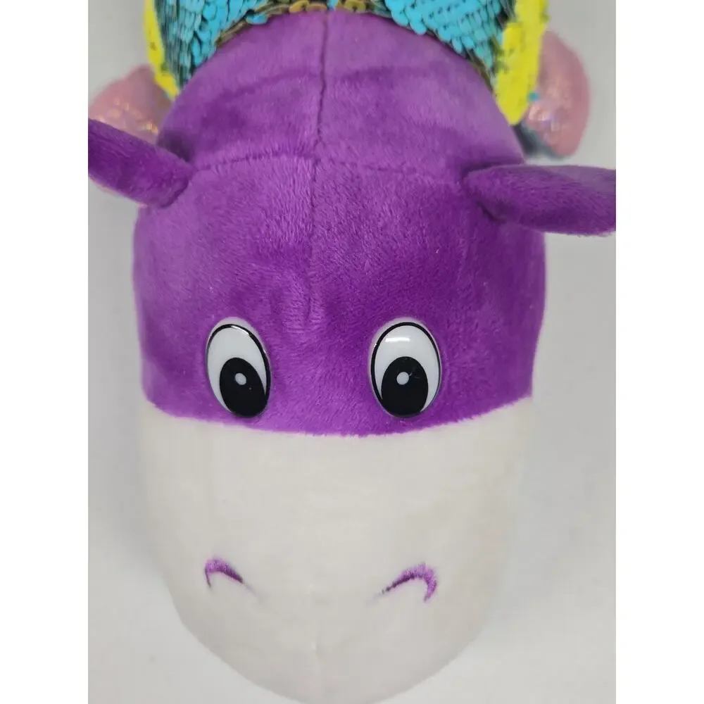 Flip A Zoo 2017 Reversible Purple Stuffed Plush Sequined Hippo Giraffe 14 Inch